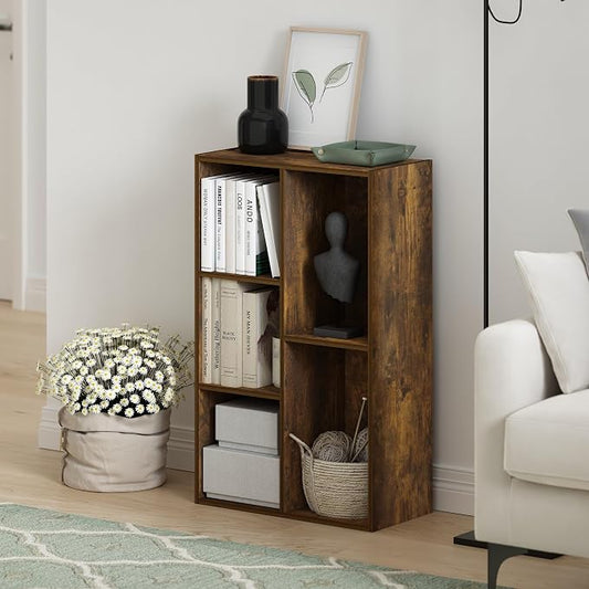 Furinno LUDER Book Shelf, 5-Cube Bookshelf, Reversible Bookcase, 9.4 x 19.5 x 31.5, Easy Assembly, for Living Room, Bedroom, Home Office, Amber Pine