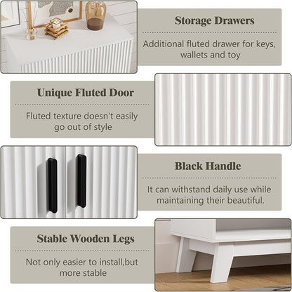Shoe Cabinet Storage for Entryway with Doors, 4 Tier Fluted Shoe Organizer with 2 Drawers, Entryway Shoe Storage with Adjustable Shelves, Freestanding Hidden Shoe Rack for Front Door Entrance, White