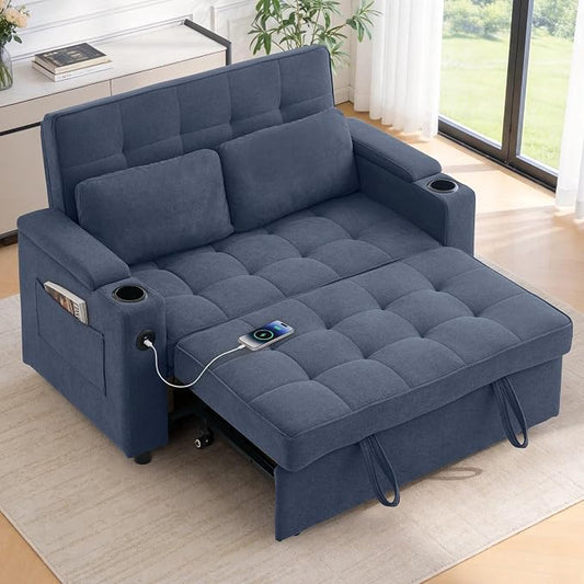 Korser 55.5'' 3-in-1 Convertible Sofa Bed, Pull Out Couch with 5-Position Adjustable Backrest, Loveseat Sleeper Sofa for Small Spaces, Sofa Couch with Cup Holders for Living Room, Office, Chenille