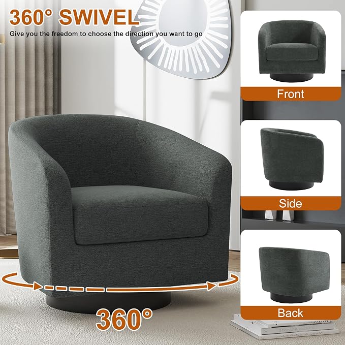 Swivel Accent Chairs Set of 2, Chenille Barrel Club Chair Upholstered Armchair for Living Room, Modern Arm Chair Small Single Sofa Bedroom Reading Seat - Gray