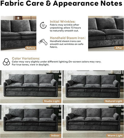 Iroomy 83" Chenille Cloud Couch, Modern Sofa 3 Seater, Comfy Plush Thick Cushions, Pocket Springs, Cloud-Like Comfort Sofas for Small Living Room Apartment, Dark Gray | 9.5" Thick Cushions