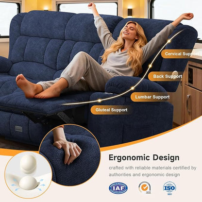 Loveseat Recliner Sofa with Flip Backrest Design, 3 Seat RV Recliner Sofa with USB Ports & Pockets, Wall Hugger Reclining Loveseat with Cup Holders & Drawer, RV Couch for Home Theater Seating