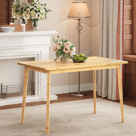 HOOBRO Dining Table, Bamboo Dining Room Table for 4-6, 47.2" Rectangle Kitchen Table, Easy to Assemble, for Dining Room, Living Room, Office, Kitchen, Apartment, Natural YL120CZ01