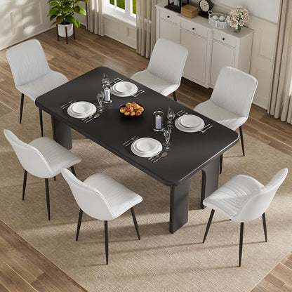 VECELO Dining Chairs Set of 6, Modern Upholstered Faux Leather Cushion Seat and Metal Legs for Kitchen, Living Room, White