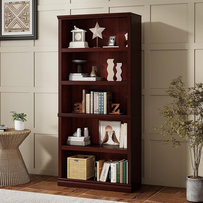 Bevfint Bookshelf, Open Storage 70 Inch Tall 5 Shelf Bookcase, Floor Standing Bookshelves and Bookcases, Book case for Farmhouse Library Office Bedroom Kids, Mahogany - 5 Tier