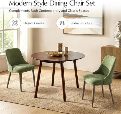 Upholstered Dining Chairs Set of 2, Fabric Dining Room Chairs with Curved Backrest, Solid Wood Legs, Modern Kitchen Chairs for Dining Room Living Room, Moss