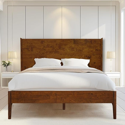 Acacia Haven Queen Bed Frame and Headboard, Platform Bed Frame Scandinavian Wood Bed Compatible with All Mattress Types, Wood Slats Support 800lbs Capacity, Quick & Easy Assembly, Walnut.