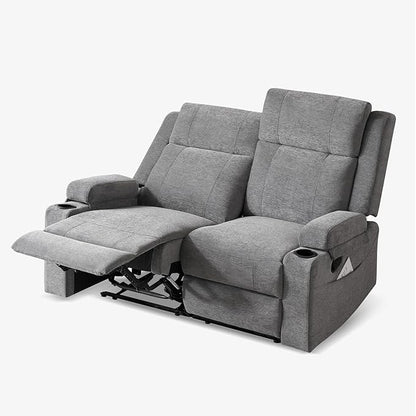 55" RV Loveseat Recliner – Space-Saving Double Reclining RV Sofa, Compact Theater Seating with Cup Holders & Storage Pocket, Grey Chenille Couch for Camper, Motorhome & Home Theater