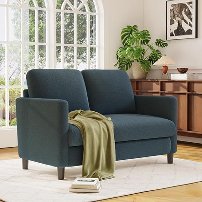Welzona Loveseat, 51" Small Couch, Comfy Teddy Love Seat for Living Room, Tool-Free Setup Loveseat Sofa for Small Spaces, All-Wood Small Sofa Couch for Bedroom, Blue Grey
