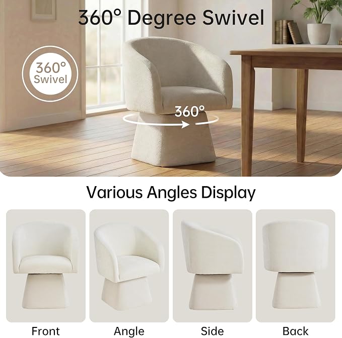 VKNOW Upholstered Swivel Dining Chairs Set of 4, Modern Dining Room Chairs with Barrel Back, Accent Arm Chair for Dining Room, Living Room, Bedroom, Vanity, Beige
