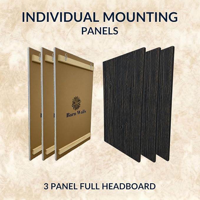 Barn Walls Full Wood Headboard - Black Barrel Rustic Design - Wall Mounted Floating Headboard for Full Bed - Handcrafted Solid Wood - Easy No-Drill Installation