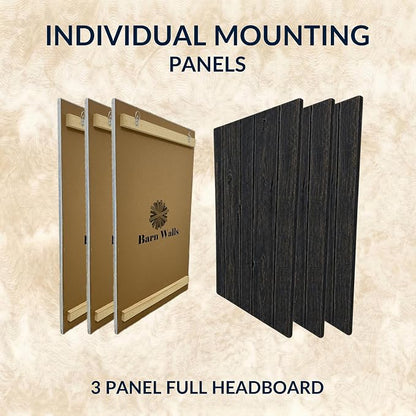 Barn Walls Full Wood Headboard - Black Barrel Rustic Design - Wall Mounted Floating Headboard for Full Bed - Handcrafted Solid Wood - Easy No-Drill Installation