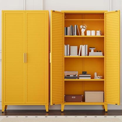 61 "H Yellow Metal Cutlery Cabinet with Door Freestanding Kitchen Cabinet with 3 Adjustable Shelf Side Panels, Suitable for Kitchen, Living Room, Dining Room Metal Cabinet,Requires Assembly