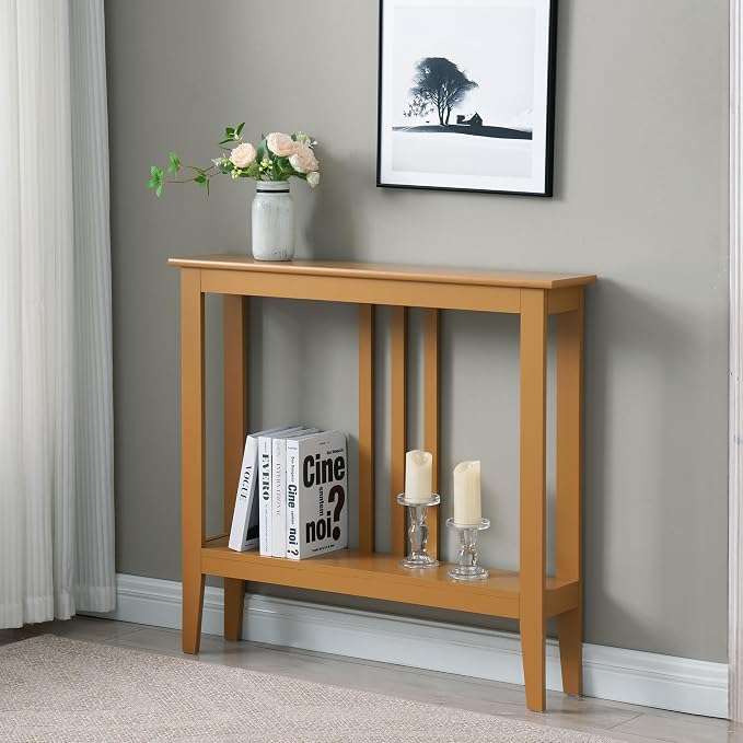 Kings Brand Narrow Console Table w/Storage Shelf, Entryway, Honey Mustard | Narrow Console Table with Storage Shelf – Slim Design Fits Entryways, Hallways, Behind Sofas, Shelf Décor, Books, Essentials