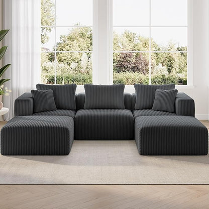 Novilla 106" Modular Sectional Sofa, Modern Cloud Sectional Couch with Smarts Coil® Support, U-Shape Boneless Couch for Living Room Apartments, No Assembly Required, Dark Gray (3 Seat w/ 2 Ottoman)