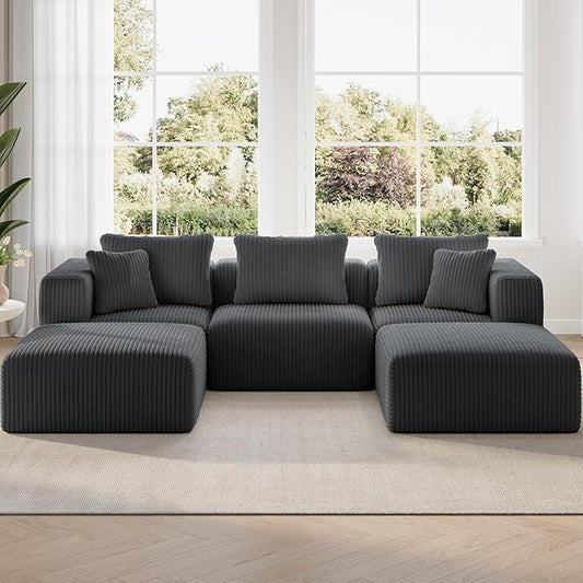 Novilla 106" Modular Sectional Sofa, Modern Cloud Sectional Couch with Smarts Coil® Support, U-Shape Boneless Couch for Living Room Apartments, No Assembly Required, Dark Gray (3 Seat w/ 2 Ottoman)
