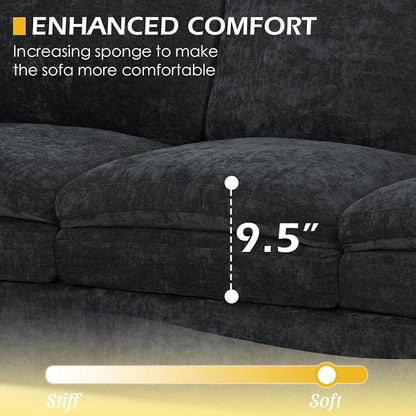 69” Chenille Love seat Sofa w/Arm Pillows, Upholstered 2 Seater Sofa w/Comfortable Back Cushions, Modern 2 Seats Couch w/High-Density Foam for Living Room, Apartment, Office, Black