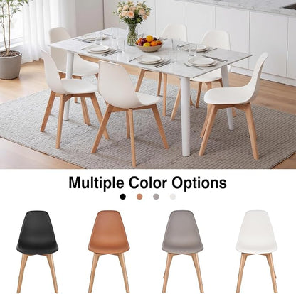VECELO Dining Chairs Set of 4, Mid-Century Modern Kitchen & Dining Room Chairs, Molded Plastic Seat & Back, Solid Wood Legs, Armless, Non-Slip Feet, White