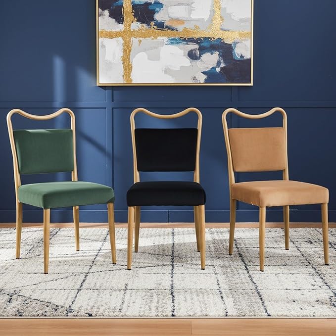 Velvet Dining Chairs Set of 2, Upholstered Dining Chairs with Wood Grained Metal Frame, Mid Century Modern Velvet Chairs for Dining Room, Kitchen and Restaurant,Velvet Black
