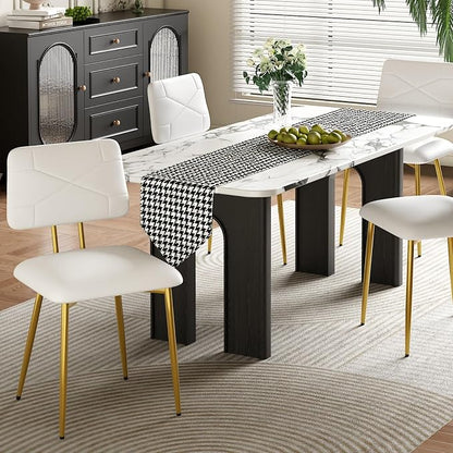 VECELO Dining Chairs Set of 4, Modern Upholstered Kitchen Chairs with Faux Leather Cushion Seat & Metal Legs for Kitchen, Living Room, Tufted Backrest Design, White