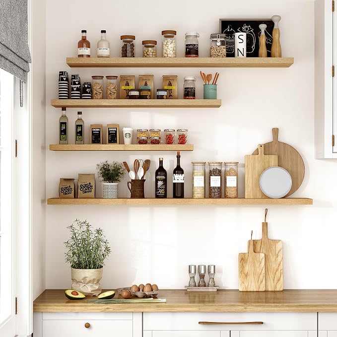 Vivelove 10" Deep Floating Shelves with Invisible Brackets, 30" Wall Shelves for Bathroom Bedroom Kitchen Living Room Laundry Room, Modern Rustic Shelves for Home Decor, 30"x10.2"x1.5", Set of 2, Oak