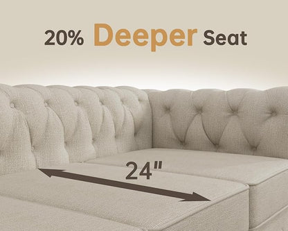 Morden Fort Classic Chesterfield Loveseat Set 60'', Tufted Loveseat Sofa Set with Solid Wood Legs Thick Cushion, Pet-Friendly Deep Seat Sofa Couch for Living Room Bedroom Apartment - Linen Beige