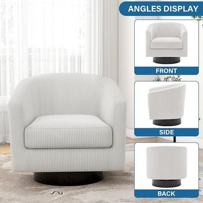 Swivel Accent Chair, Upholstered Corduroy Barrel Chair for Living Room, Small Single Sofa Bedroom Reading Seat, Beige
