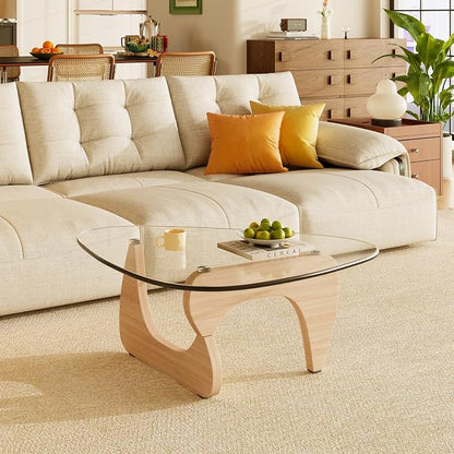 Coffee Tables Glass Small Farmhouse Coffee Table Mid-Century Modern Wood Center Table for Living Room, Original Transparent, 36 Inch
