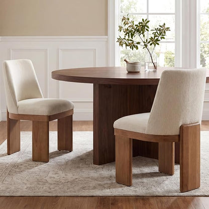 RIVOVA Upholstered Dining Chairs Set of 2, Modern Wooden Dining Room Chair Linen Fabric Kitchen Chairs Farmhouse Dinner Chair, White