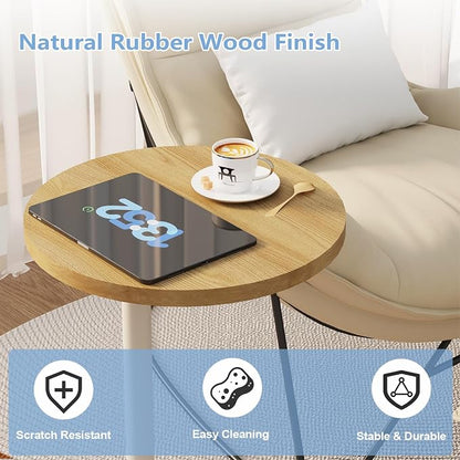 C Shaped Round End Table, Small Side Table for Couch,Tv Trays for Eating,Snack Sofa Tray Table with Metal Leg for Living Room, Bedroom, Bedside,and Office (Rustic Oak)