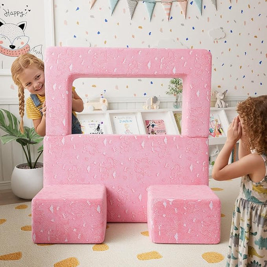 MeMoreCool Glow-in-The-Dark Unicorn Kids Modular Couch Sofa – Convertible 2-in-1 Plush Foam Toddler Chair for Children’s Bedroom