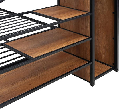 Bellemave Bunk Bed Full Over Full，Metal Bunk Bed with Storage Stairs and Wardrobe, Bunk beds for Adults/Kids/Teens, Black