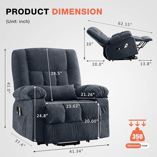 MAHOMICO Power Lift Recliner Chair for Elderly with Vibration Massage and Lumbar Heating, Electric Lift Recliner Single Sofa with Side Pocket and USB Charge Port for Living Room