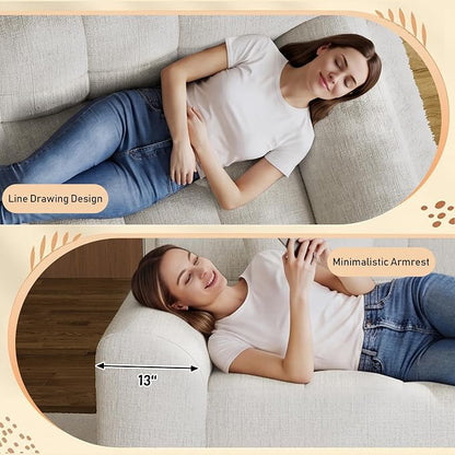 91.5" Modern Boneless Couch for Living Room, Comfy Cloud Sectional Sofa with Deep Seat, Chenille Love Seat Oversized Upholstered 3-Seater Sofa, No Assembly Required Tufted Sofas, Beige White