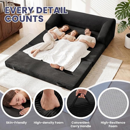 JUIKURY Convertible Sofa Bed, 3-in-1 Foldable Loveseat Couch with Armrest, Corduroy Floor Sofa & Sleeper Bed, No Assembly High-Density Foam Futon Mattress for Living Room, Small Apartment, Dorm