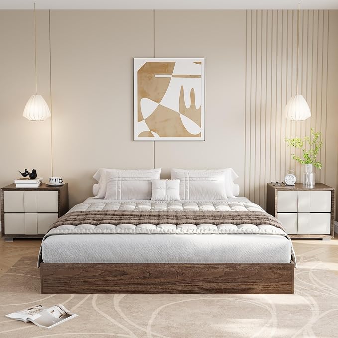 King Size Solid Wood Platform Bed, Modern Minimalist Floor-Standing Design with Robust Wooden Slats | Noise-Free, Space-Saving, No Box Spring Required | Easy Assembly for Luxurious Mast