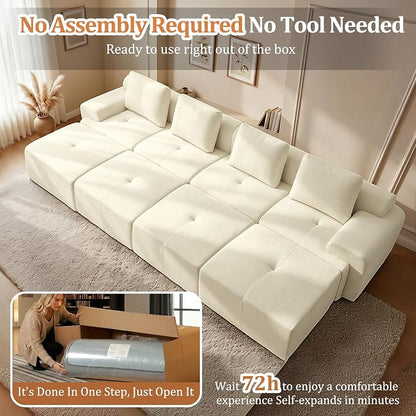 159" Oversized Boneless Couch, Comfort Cloud Sectional Couches for Living Room, Modular Sofa High Back & Extra Deep Seat, No Assembly, Soft Chenille Fabric (Warm White, 159 inch-（4+4）)