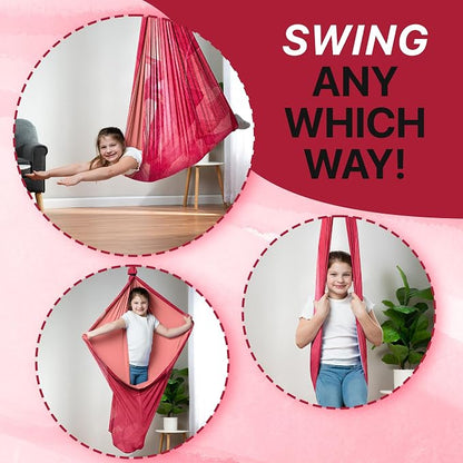 Indoor Sensory Swing for Kids or Outdoor – Holds 300lbs, Double-Layer, & 360° Swivel, Calming Compression Therapy Swing Hammock for Kids & Adults with All Hardware – Sensory-Motor Toys & Gifts