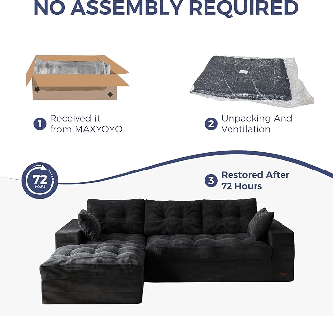 MAXYOYO 104" L Shaped Modular Sectional Sofa with Ottoman, Cloud Boneless Couch with Layered Cushion, Upholstered Sofa Flexible Module Combination for Living Room, No Assembly, Black
