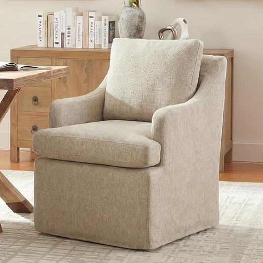 VKNOW Upholstered Dining Chairs, Modern Kitchen Chairs Dinner Chairs with 4 Casters, Chenille Armchair for Bedroom Reading Room Living Room, Borwn