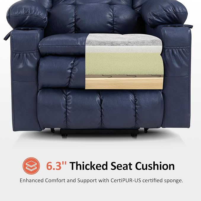 MCombo Large Dual Motor Power Lift Recliner Chair for Elderly, Zero Gravity Lift Chair with Heat and Massage, Infinite Position Lay Flat Recliner, USB Ports, Faux Leather 7896 (Blue, Large)