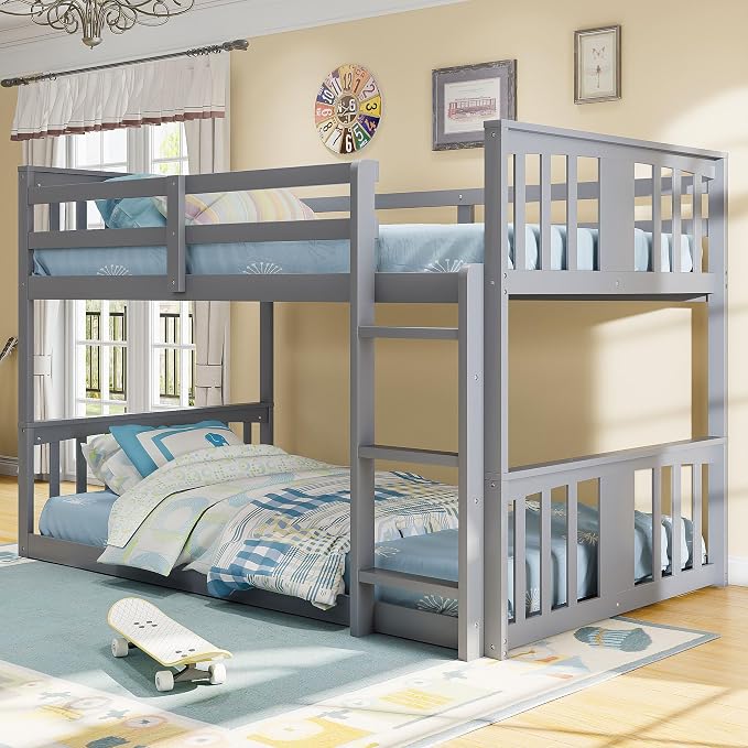 Merax Twin Over Twin Bunk Bed with Ladder, Gray