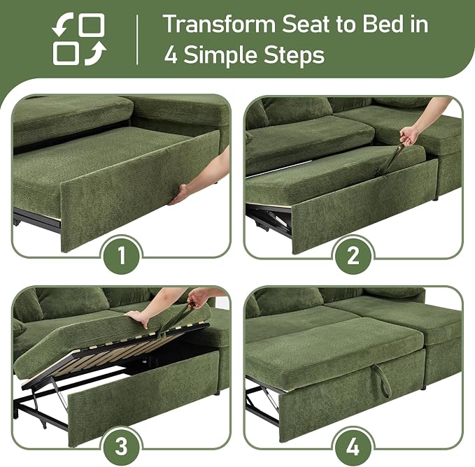 VINGLI 111 Inch U-Shaped Convertible Sofa Bed, 7 Seat Modular Sectional Sleeper Sofa with Pull Out Couch Bed Couches for Living Room with Storage Chaise, USB Charging, Side Pockets