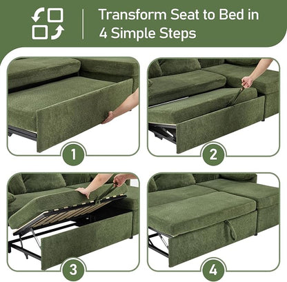 VINGLI 111 Inch U-Shaped Convertible Sofa Bed, 7 Seat Modular Sectional Sleeper Sofa with Pull Out Couch Bed Couches for Living Room with Storage Chaise, USB Charging, Side Pockets