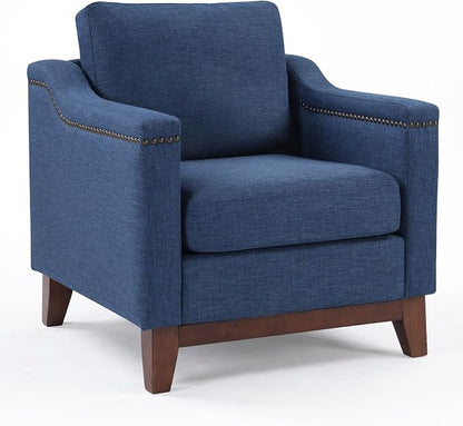 HAOMARKETS Vintage Upholstered Armchair with Nailhead Trim and Solid Wood Legs, Comfortable Accent Chair for Living Room & Bedroom, Blue