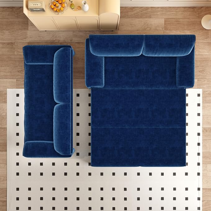 63.8" Sofa Bed Queen Size, Pull Out Couch Bed, 3-in-1 Convertible Sleeper Sofa with Side Pocket, Modern Velvet Futon Couch for Living Room, Small Space, Apartment, Bedroom, Blue