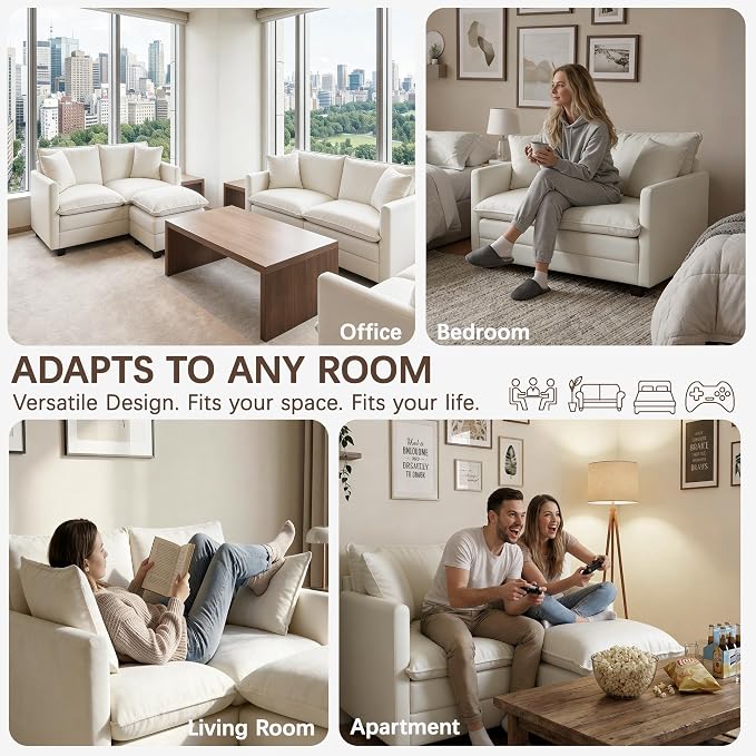 Loveseat Sofa, 52''Modern Cloud Sofa Couch with 27" Deep Seat & 2 Pillows, Comfy Chenille Small Couch for Small Spaces, Apartment, Studio, Bedroom, Living Room (Beige, Loveseat)