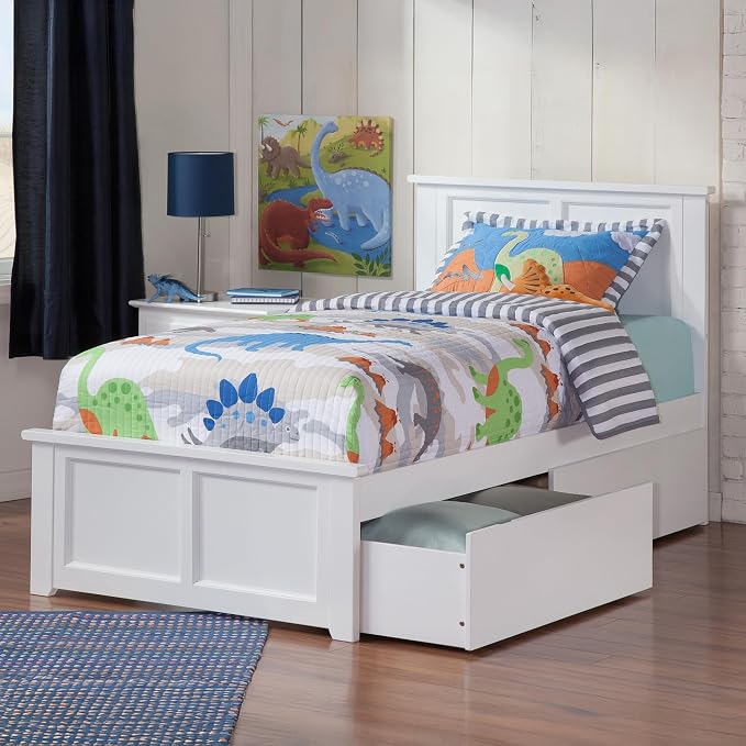 AFI, Madison Twin XL Platform Bed with Matching Footboard & Storage Drawers, White