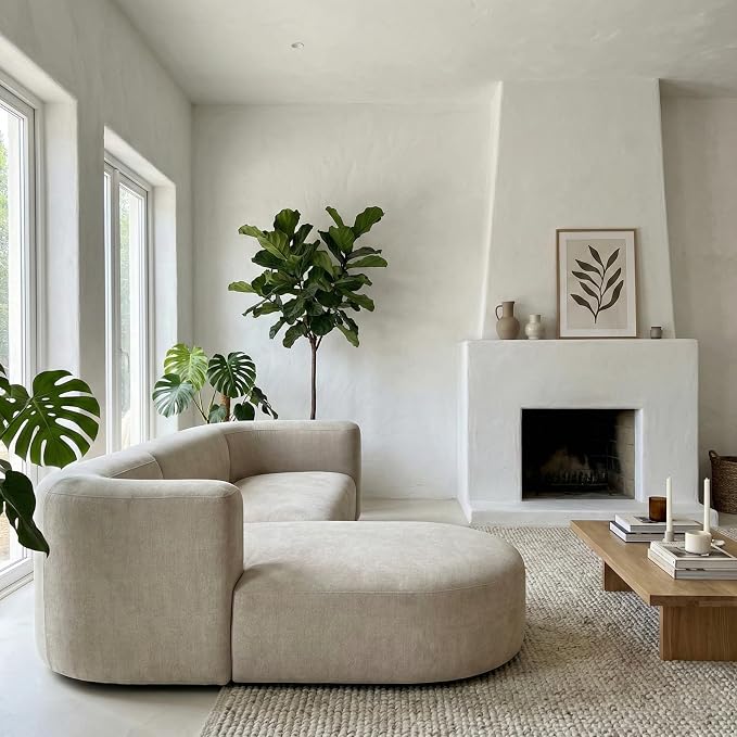 Acanva Luxury Modern Tight Curved Back Velvet Sofa, Minimalist Style Comfy Couch for Living Room Apartment, L-Shaped Sectional with Left Chaise, Cream