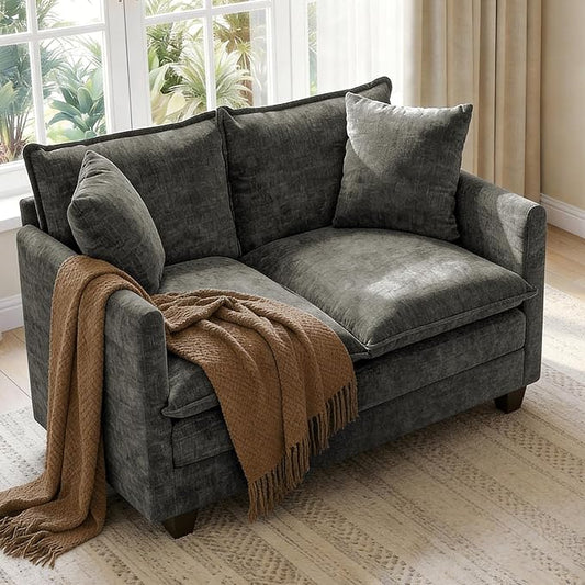 52" Loveseat Sofa, Modern Love Seat Couches, Small Loveseat for Small Spaces, Comfy Chenille Deep Seat Cloud Loveseat with 2 Pillows for Living Room, Bedroom,Apartment and Office, Grey
